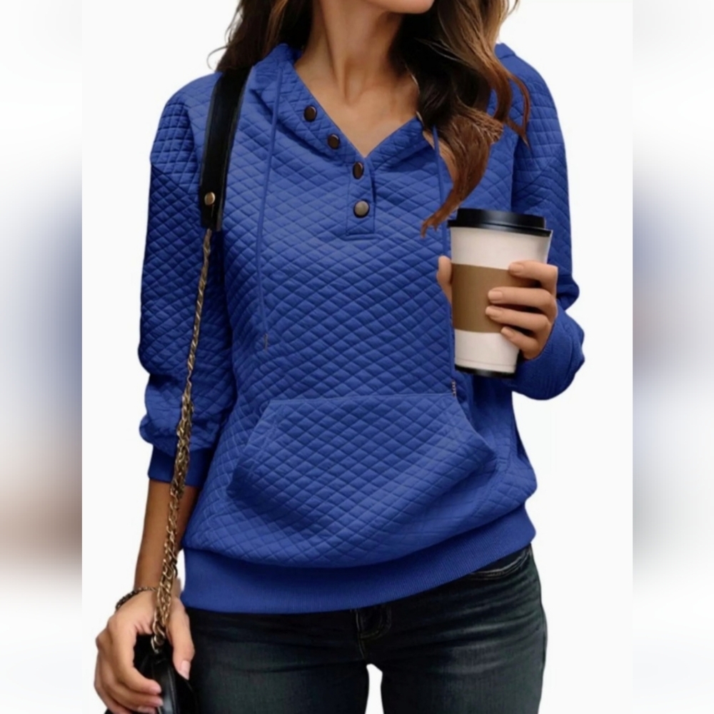 Heart + Soul Collective Blue Quilted Hoodie Size S